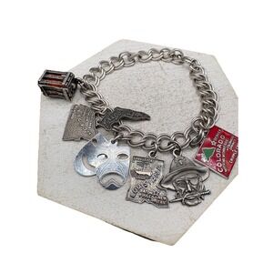 Sterling Silver Charm Bracelet 7 Inch 27.85 Grams Vintage Travel Souvenir Charms